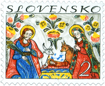 Christmas Slovak Traditional Painting on Glass: Nativity