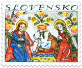 Christmas Slovak Traditional Painting on Glass: Nativity