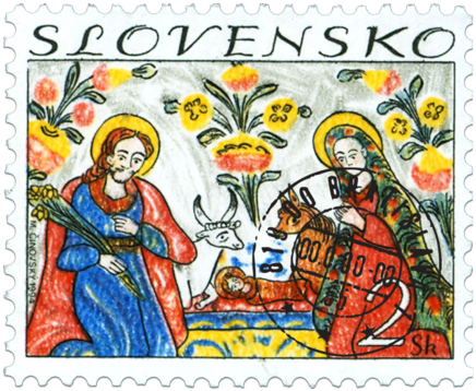 Christmas Slovak Traditional Painting on Glass: Nativity