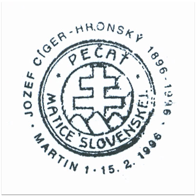 "Jozef Cíger Hronský *1896-1996*