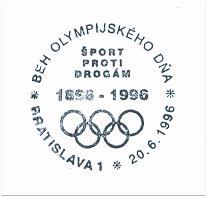 "Beh olympijského dňa šport proti drogám 1896-1996"