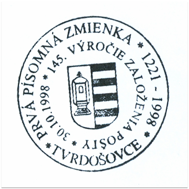 " Prvá písomná zmienka 1221-1998, 145. Výročie založenia pošty"