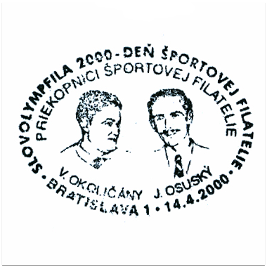 "Slovolympfila 2000 -deň športovej filatelie prikopníci športovej filatelie- V.Okoličány, J. Osuský"