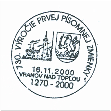 "730. Výročie prvej písomnej zmienky 1270-2000"