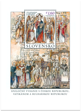 1150. výročie príchodu sv. Cyrila a Metoda na Veľkú Moravu. Spoločné vydanie s Českou republikou, Vatikánom a Bulharskom