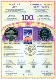 Numismatic Commemorative Sheet: The 100th Anniversary of the Establishment of the Slovak National Theatre