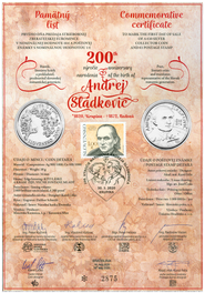 Numismatic Commemorative Sheet: Personalities: Andrej Sládkovič (1820 – 1872)