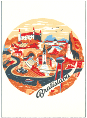 Pohľadnica - Bratislava ilustrácia / červená