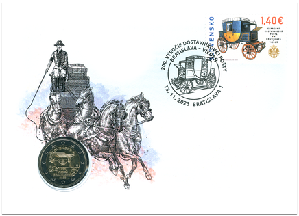 Numizmatická obálka: 200. výročie pravidelnej expresnej dostavníkovej pošty z Bratislavy do Viedne