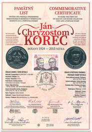 Numizmatický pamätný list: Ján Chryzostom Korec a Jozef Tomko