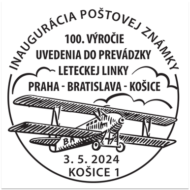 Inaugurácia poštovej  známky 100. výročie uvedenia do prevádzky leteckej linky Praha - Bratislava - Košice