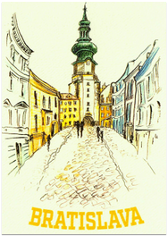 Postcard - Bratislava drawed / Michalska street