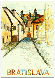 Postcard - Bratislava drawed / Farskástreet